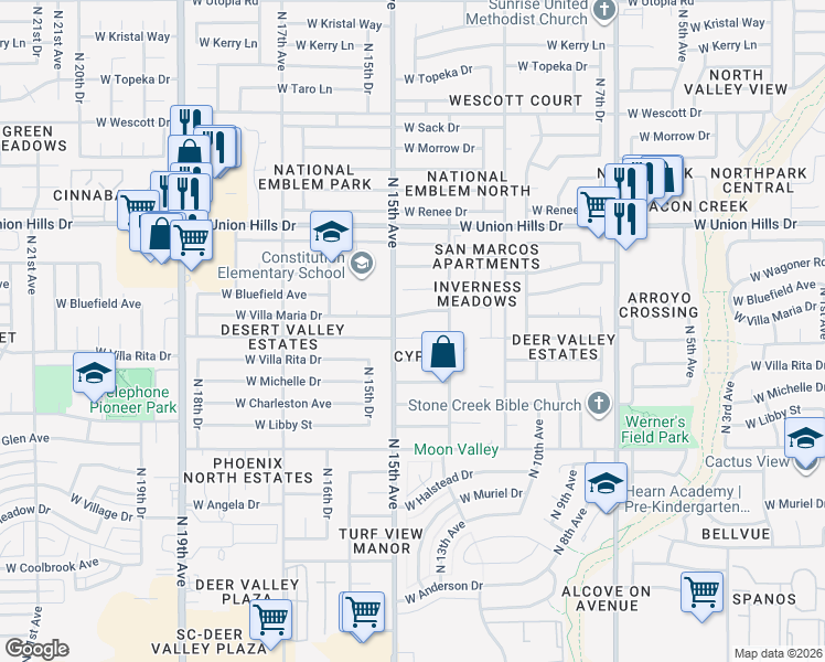 map of restaurants, bars, coffee shops, grocery stores, and more near 1323 West Michigan Avenue in Phoenix