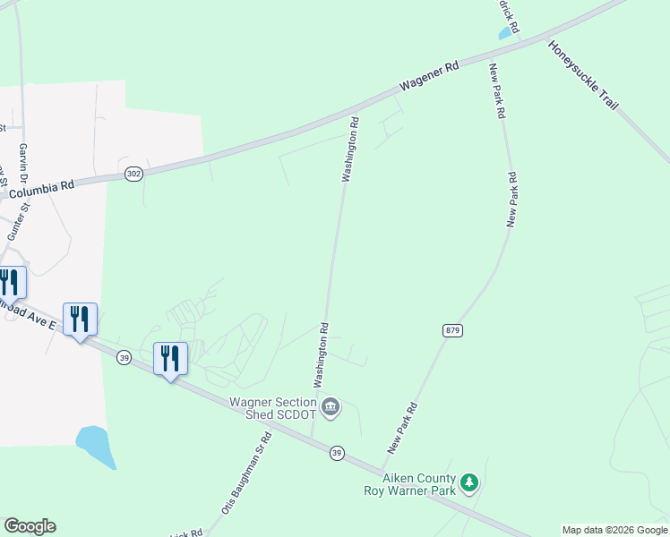 map of restaurants, bars, coffee shops, grocery stores, and more near 205 Washington Road in Wagener