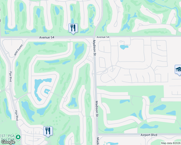 map of restaurants, bars, coffee shops, grocery stores, and more near 54595 Winged Foot in La Quinta