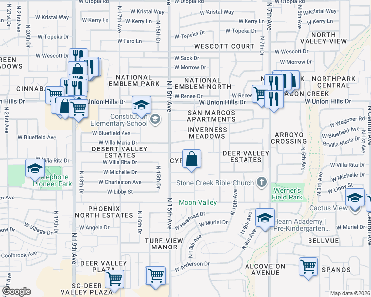 map of restaurants, bars, coffee shops, grocery stores, and more near 1323 West Michigan Avenue in Phoenix