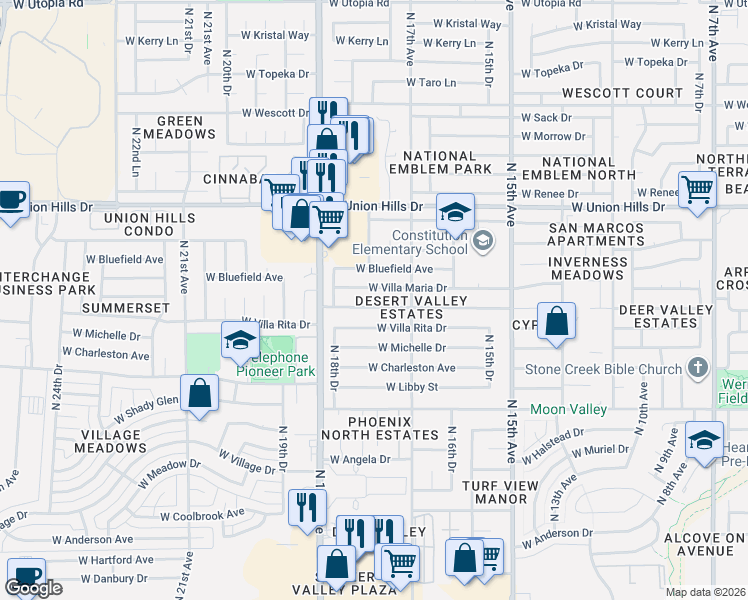 map of restaurants, bars, coffee shops, grocery stores, and more near 1801 West Michigan Avenue in Phoenix