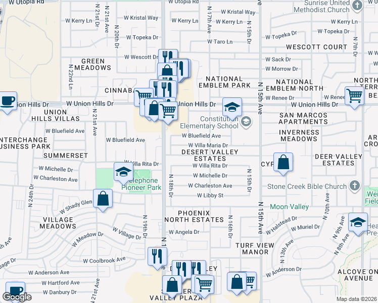 map of restaurants, bars, coffee shops, grocery stores, and more near 1801 West Michigan Avenue in Phoenix