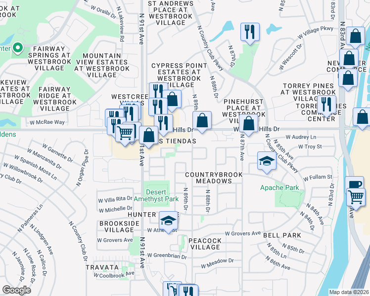 map of restaurants, bars, coffee shops, grocery stores, and more near 8911 Aloa Way in Peoria