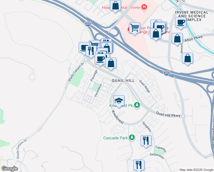 map of restaurants, bars, coffee shops, grocery stores, and more near 25 Perennial in Irvine