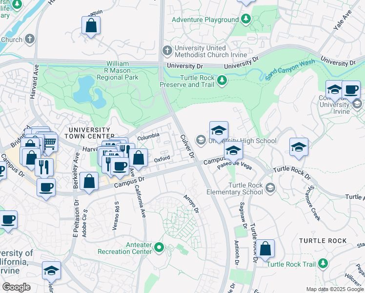 map of restaurants, bars, coffee shops, grocery stores, and more near 37 Wellesley in Irvine