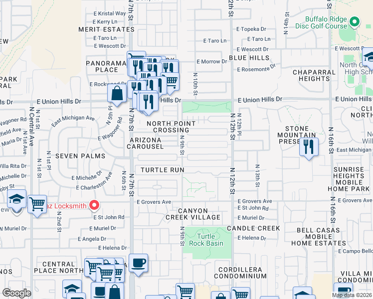 map of restaurants, bars, coffee shops, grocery stores, and more near 907 East Michigan Avenue in Phoenix