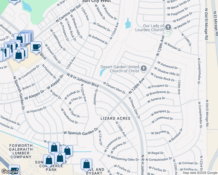 map of restaurants, bars, coffee shops, grocery stores, and more near 12939 West Desert Glen Drive in Sun City West