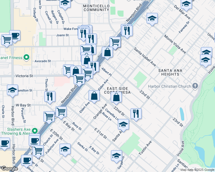map of restaurants, bars, coffee shops, grocery stores, and more near 161 Cecil Place in Costa Mesa