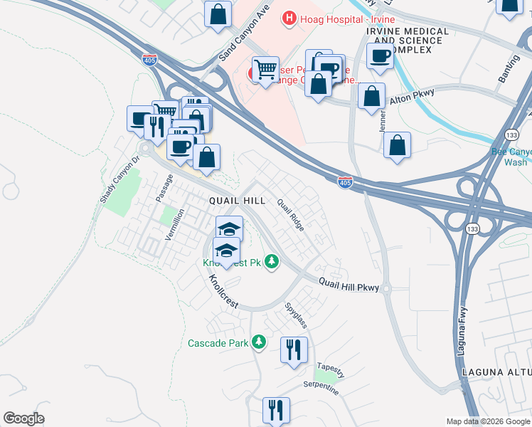 map of restaurants, bars, coffee shops, grocery stores, and more near 56 Duet in Irvine