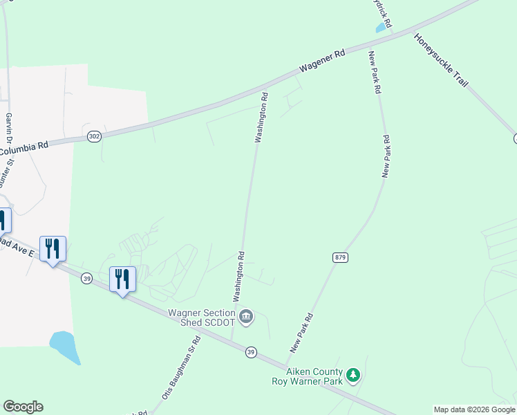 map of restaurants, bars, coffee shops, grocery stores, and more near 205 Washington Road in Wagener
