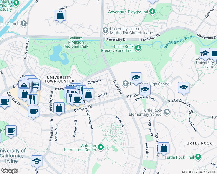 map of restaurants, bars, coffee shops, grocery stores, and more near in Irvine