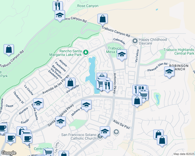 map of restaurants, bars, coffee shops, grocery stores, and more near 31 Brisa Del Lago in Rancho Santa Margarita