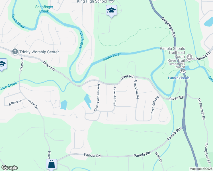 map of restaurants, bars, coffee shops, grocery stores, and more near 4328 Green Pastures Way in Ellenwood