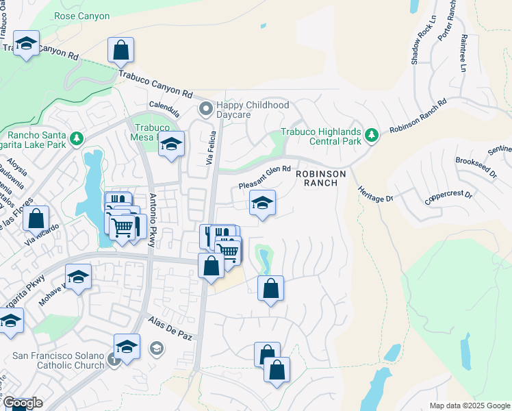 map of restaurants, bars, coffee shops, grocery stores, and more near 31872 Joshua Drive in Trabuco Canyon