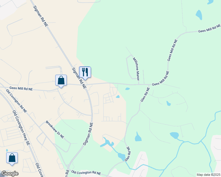 map of restaurants, bars, coffee shops, grocery stores, and more near 2456 Honey Way in Rockdale County