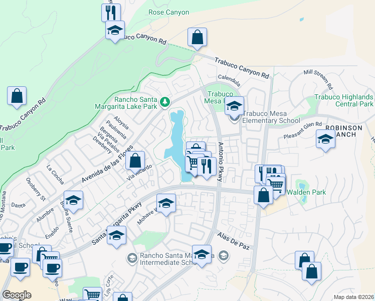 map of restaurants, bars, coffee shops, grocery stores, and more near 59 Brisa Del Lago in Rancho Santa Margarita
