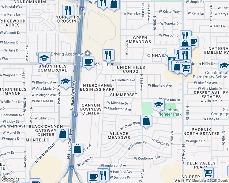 map of restaurants, bars, coffee shops, grocery stores, and more near 18056 North 23rd Avenue in Phoenix