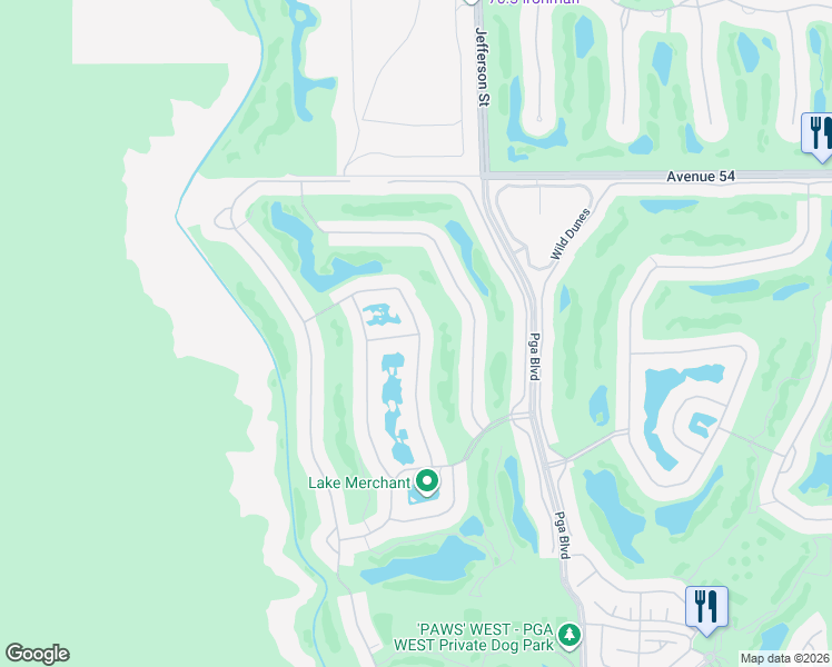 map of restaurants, bars, coffee shops, grocery stores, and more near 79843 Olympia Fields in La Quinta