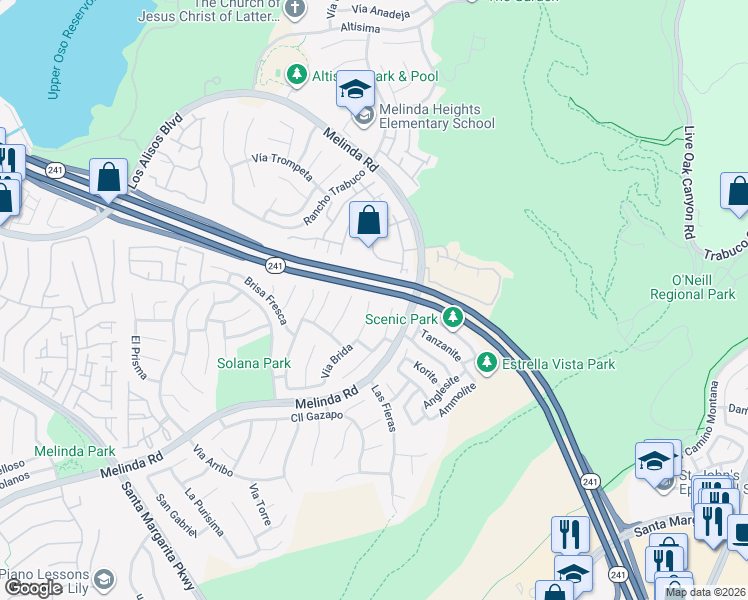 map of restaurants, bars, coffee shops, grocery stores, and more near 2 Via Brida in Rancho Santa Margarita