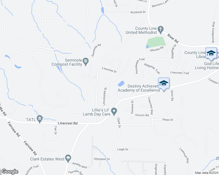 map of restaurants, bars, coffee shops, grocery stores, and more near 4342 Lincolndale Drive in Ellenwood
