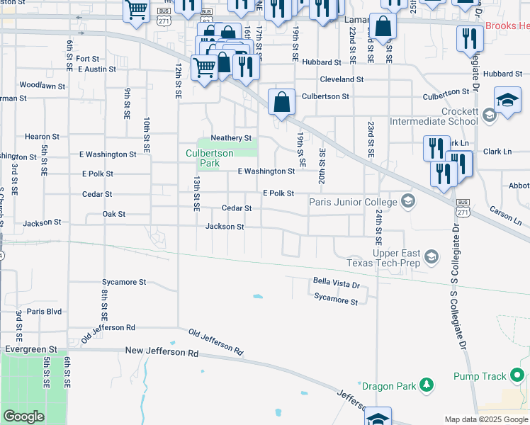 map of restaurants, bars, coffee shops, grocery stores, and more near 1121 17th Street Southeast in Paris