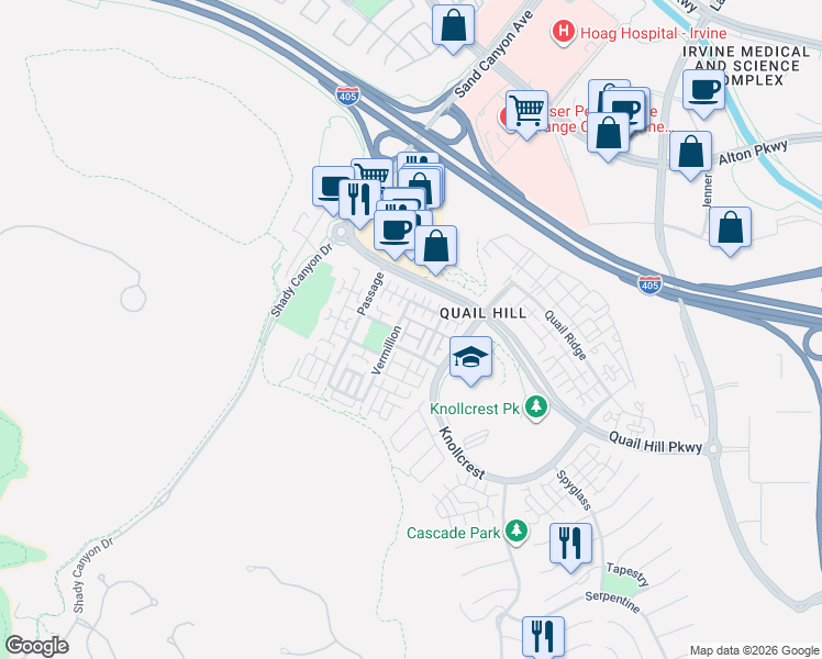 map of restaurants, bars, coffee shops, grocery stores, and more near 25 Perennial in Irvine
