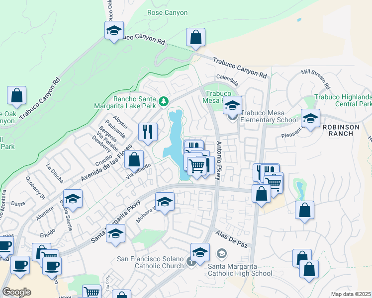 map of restaurants, bars, coffee shops, grocery stores, and more near 31 Brisa Del Lago in Rancho Santa Margarita