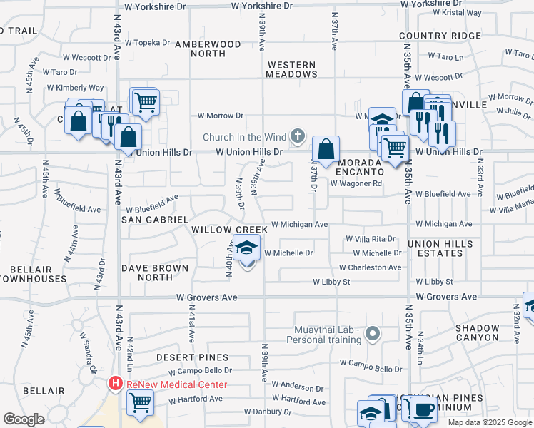 map of restaurants, bars, coffee shops, grocery stores, and more near 3846 West Michigan Avenue in Glendale