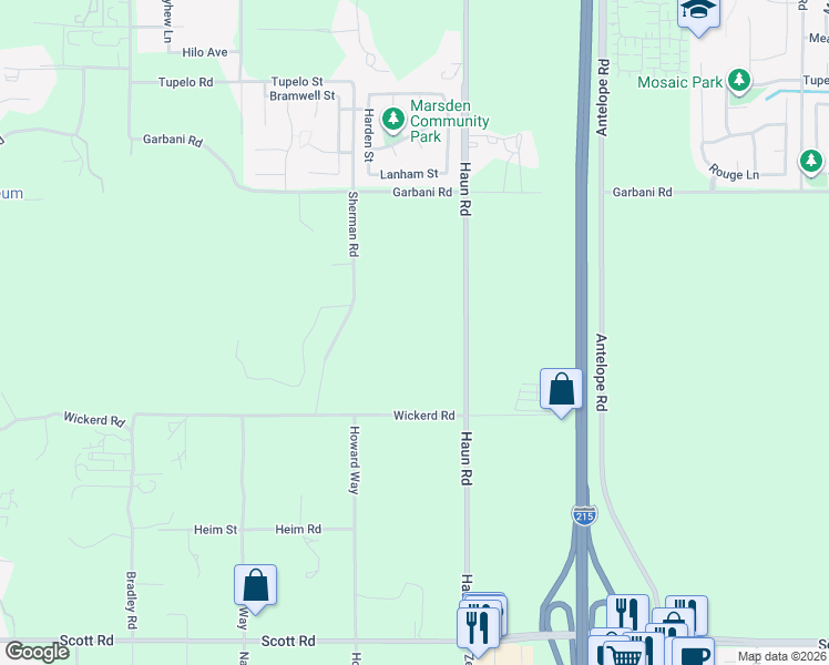 map of restaurants, bars, coffee shops, grocery stores, and more near 32251-32375 Haun Road in Menifee