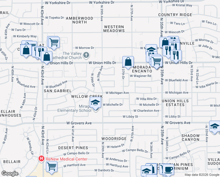 map of restaurants, bars, coffee shops, grocery stores, and more near 3810 West Michigan Avenue in Glendale