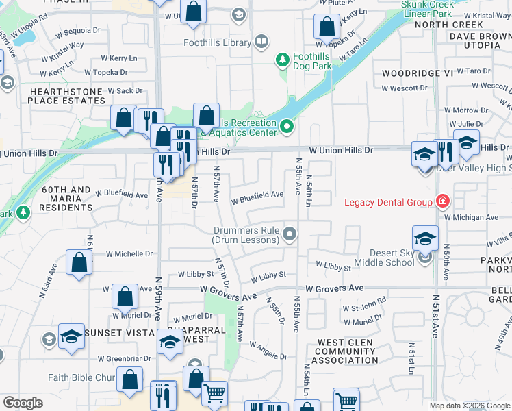 map of restaurants, bars, coffee shops, grocery stores, and more near 5609 West Villa Maria Drive in Glendale