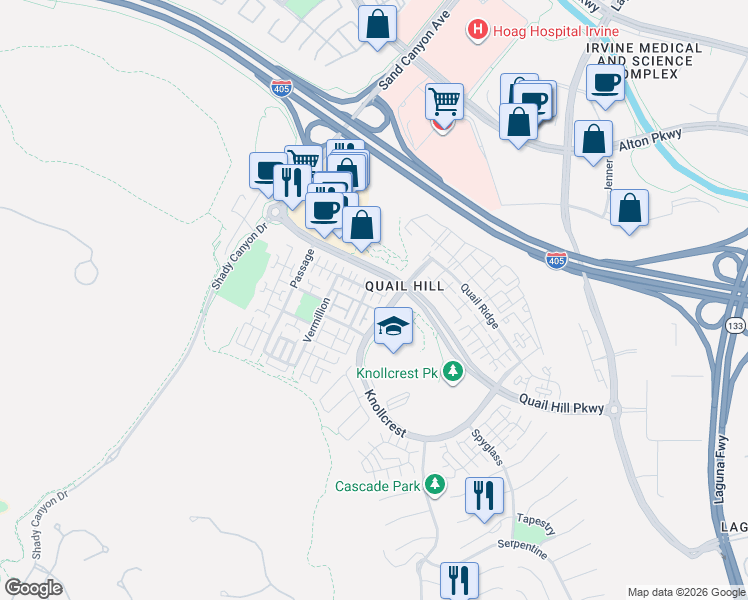 map of restaurants, bars, coffee shops, grocery stores, and more near 64 Dovetail in Irvine