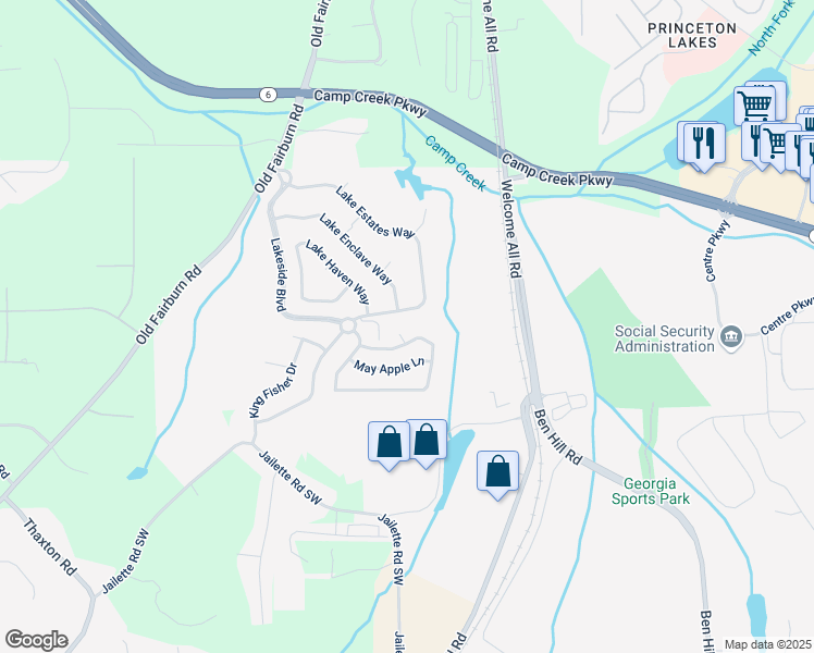 map of restaurants, bars, coffee shops, grocery stores, and more near 4050 Ironwood Drive in Atlanta