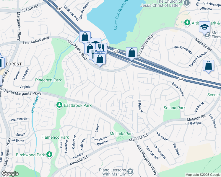 map of restaurants, bars, coffee shops, grocery stores, and more near 21411 Astoria in Mission Viejo