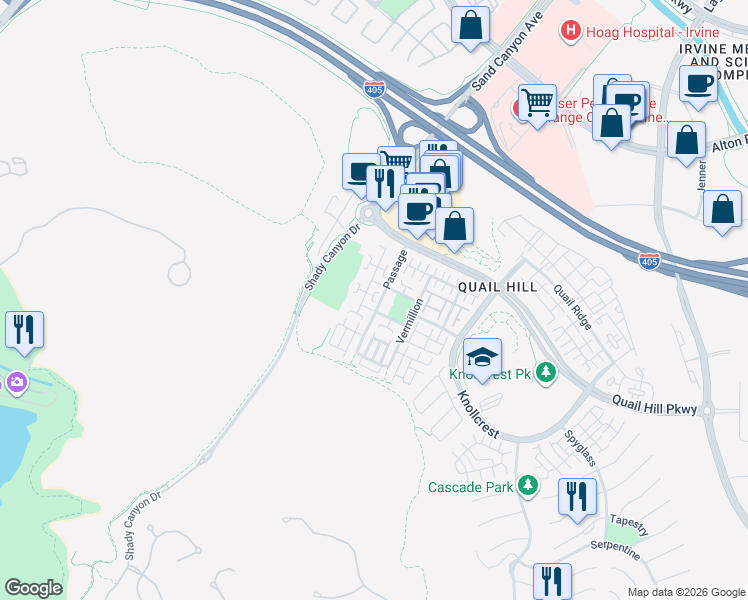 map of restaurants, bars, coffee shops, grocery stores, and more near 47 Passage in Irvine