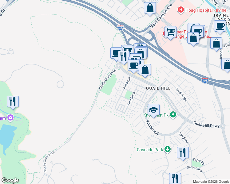 map of restaurants, bars, coffee shops, grocery stores, and more near 129 Stepping Stone in Irvine