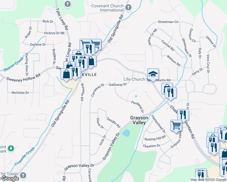 map of restaurants, bars, coffee shops, grocery stores, and more near 2332 Pentland Drive in Birmingham