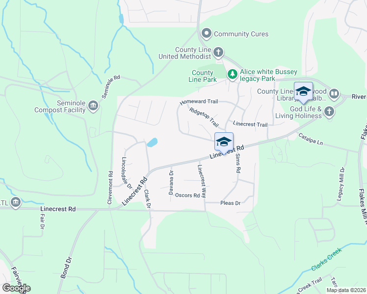 map of restaurants, bars, coffee shops, grocery stores, and more near 3524 Linecrest Road in Ellenwood
