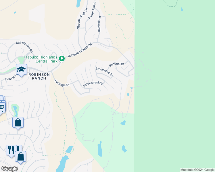 map of restaurants, bars, coffee shops, grocery stores, and more near 32782 Rosemont Drive in Trabuco Canyon