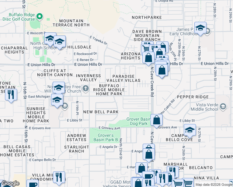 map of restaurants, bars, coffee shops, grocery stores, and more near 2069 East Michigan Avenue in Phoenix