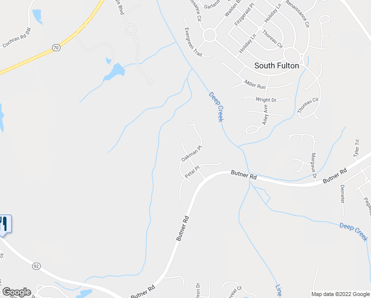 map of restaurants, bars, coffee shops, grocery stores, and more near 3880 Grassy Trace in Fairburn