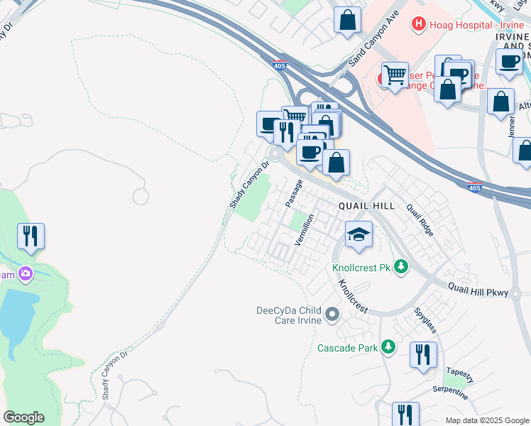 map of restaurants, bars, coffee shops, grocery stores, and more near 131 Stepping Stone in Irvine