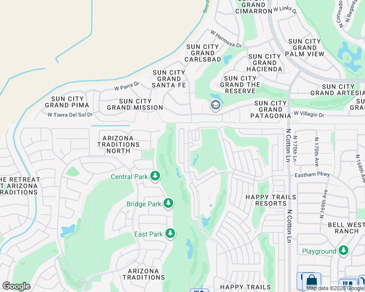 map of restaurants, bars, coffee shops, grocery stores, and more near 17200 West Bell Road in Surprise