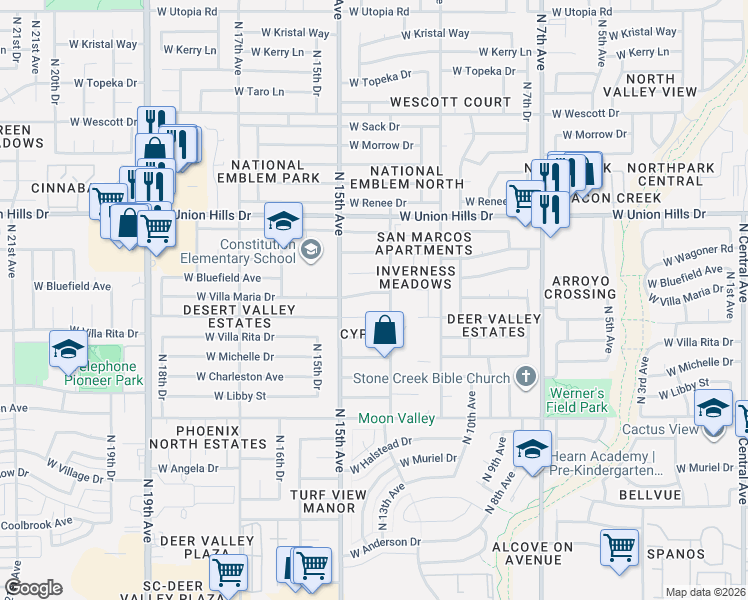 map of restaurants, bars, coffee shops, grocery stores, and more near 1323 West Michigan Avenue in Phoenix