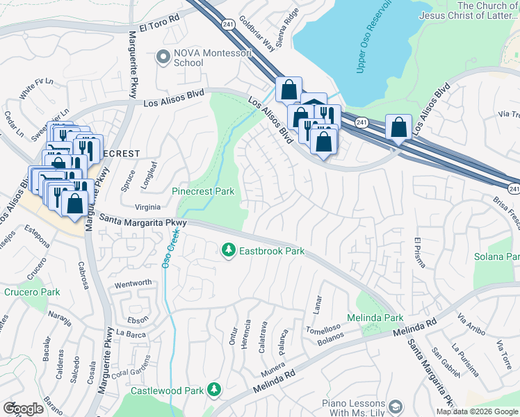 map of restaurants, bars, coffee shops, grocery stores, and more near 28476 Acapulco in Mission Viejo