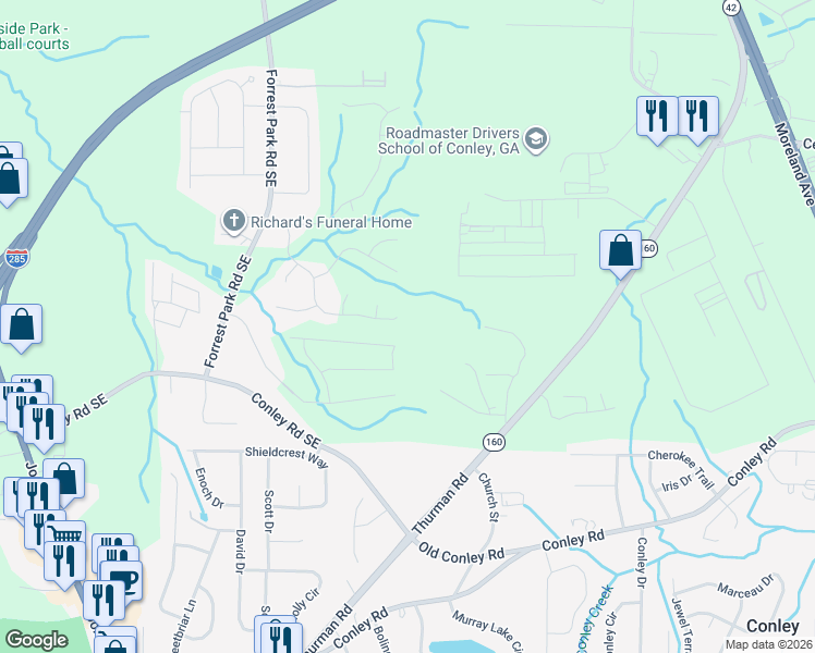 map of restaurants, bars, coffee shops, grocery stores, and more near 1224 Erica Way Southeast in Atlanta