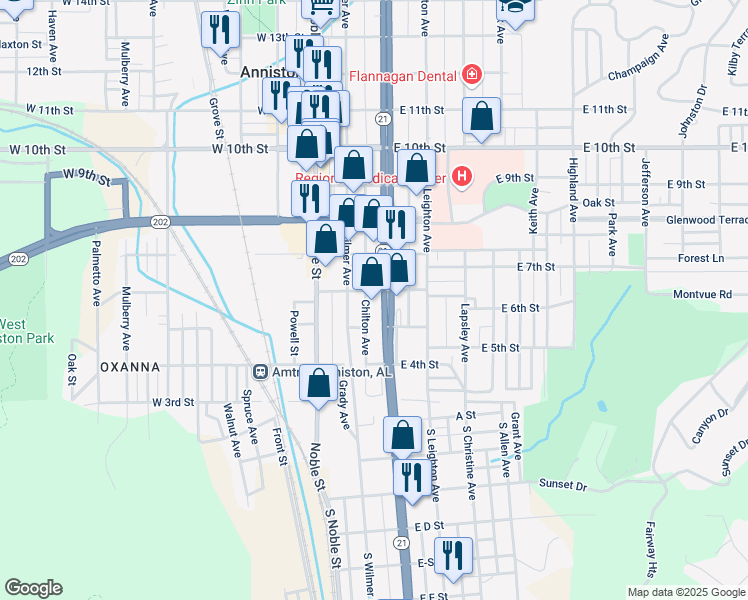 map of restaurants, bars, coffee shops, grocery stores, and more near 506 Quintard Avenue in Anniston