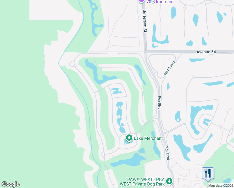 map of restaurants, bars, coffee shops, grocery stores, and more near 79804 Olympia Fields in La Quinta
