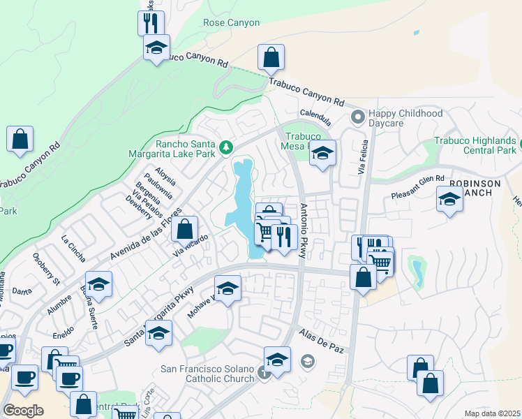 map of restaurants, bars, coffee shops, grocery stores, and more near 59 Brisa Del Lago in Rancho Santa Margarita