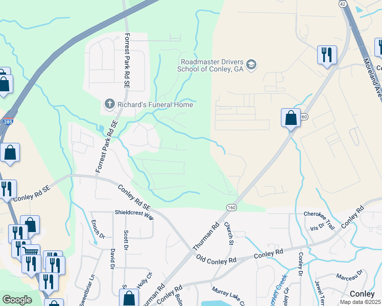 map of restaurants, bars, coffee shops, grocery stores, and more near 1224 Erica Way Southeast in Atlanta